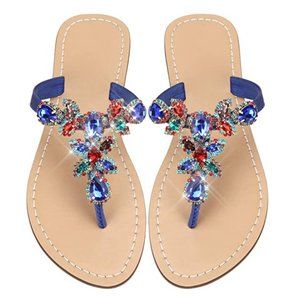 NWT Sparkling Bling Swarovski Crystal Rhinestone Sandals Beach Wedding S…
